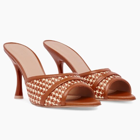 Malone Souliers JULIA 90MM Raffia & Leather Woven Slip On Mules Sandals IT37 - Picture 1 of 7